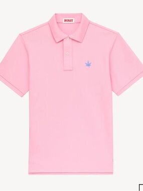 BOAST soft Pink Polo with white  Leaf Embroidery! L